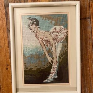 Elegant Ballerina Needlepoint Art in Cream Frame